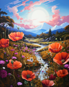 Radiant Sunlit Poppies by the Stream DIY Diamond Painting Kit for Adults