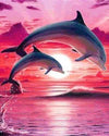 paint by numbers kit Dolphin Show In Pink Sky