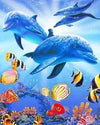 paint by numbers kit Dolphins Underwater With Tropical Fishes