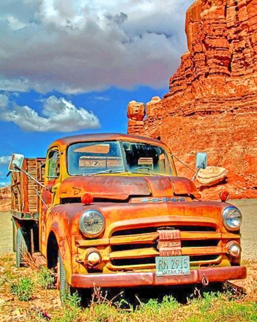 paint by numbers kit Red rocks and trucks Premium Paint by numbers
