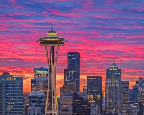 paint by numbers kit Seattle Space Needle Sunset