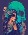 paint by numbers kit Skull Woman with her cat - Custom paint by number