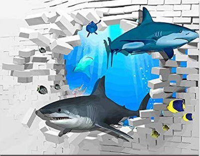 paint by numbers kit 3D Sharks - Custom paint by number