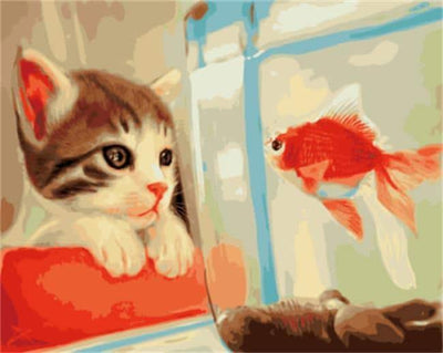 paint by numbers kit A Cat And A Red Fish - Custom paint by number