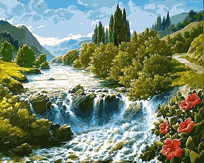 paint by numbers kit A Raging River Flowing Through the Green Lands - Custom paint by number