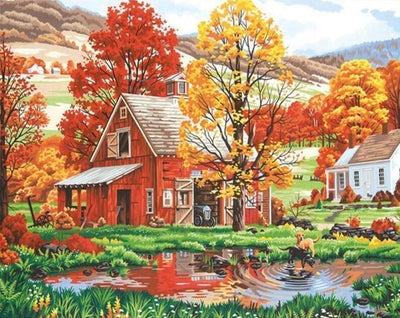 paint by numbers kit Autumn Farmhouse - Custom paint by number
