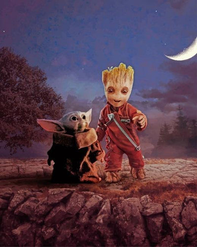 paint by numbers kit Baby groot and baby yoda - Custom paint by number