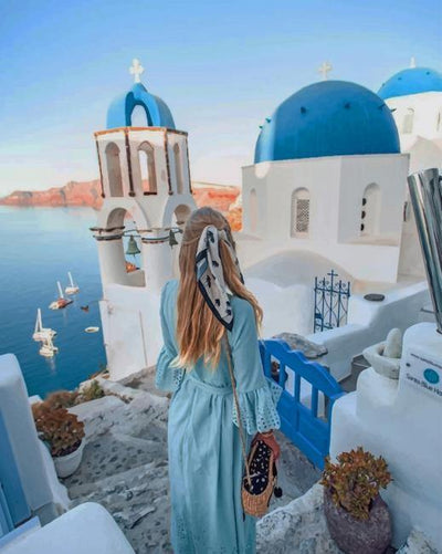 paint by numbers kit Blondy In Santorini Greeces - Custom paint by number