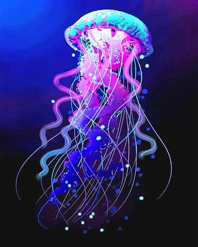 paint by numbers kit Blue and purple jellyfish - Custom paint by number