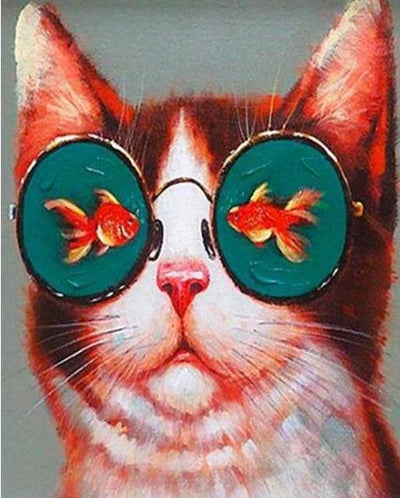 paint by numbers kit Cat With Fish Glasses - Custom paint by number