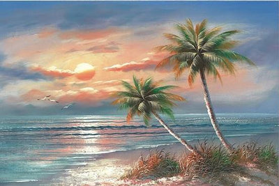 paint by numbers kit Coconut Trees on Beach - Custom paint by number