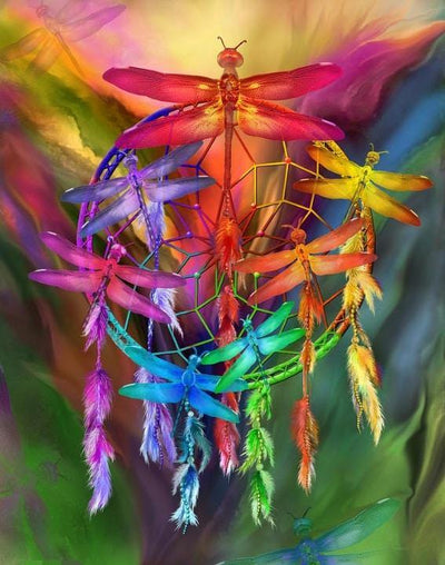 paint by numbers kit Colorful Dream Catcher Dragonfliess - Custom paint by number
