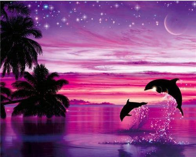 paint by numbers kit Dolphin Purple Night - Custom paint by number