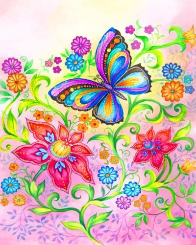 paint by numbers kit Flowers and Butterfly - Custom paint by number