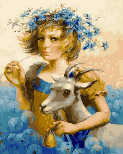 paint by numbers kit Girl with goats - Custom paint by number