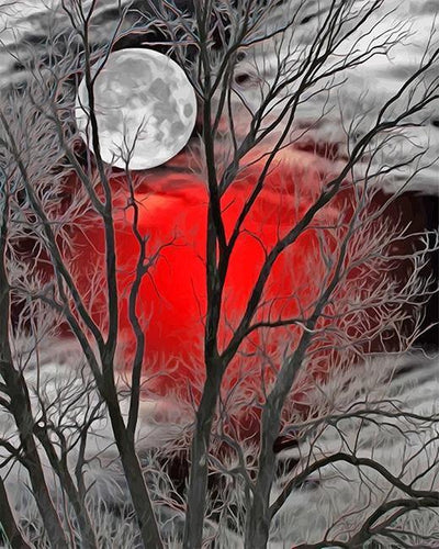 paint by numbers kit Moon Forest Red Silhouette - Custom paint by number