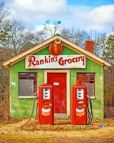 paint by numbers kit Old gas station - Custom paint by number