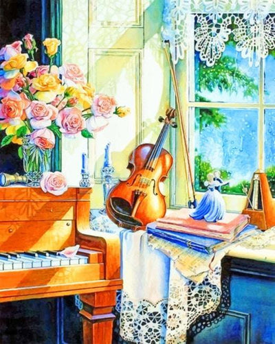 paint by numbers kit Piano and violin still lifes - Custom paint by number