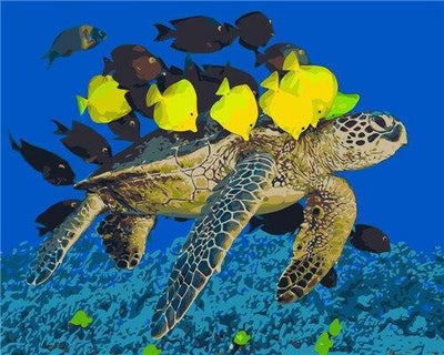paint by numbers kit Sea Turtle and Yellow Fish - Custom paint by number