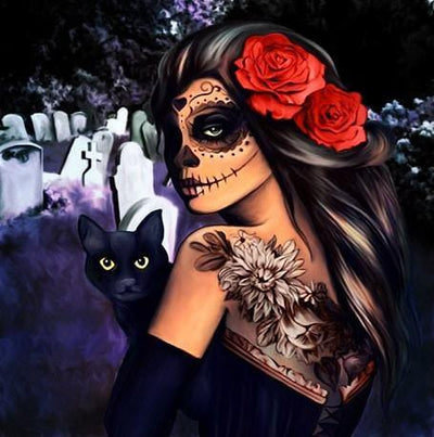 paint by numbers kit Skull Lady With Cat - Custom paint by number