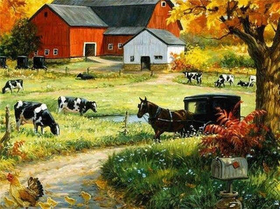 paint by numbers kit Thriving Cows Farmhouse - Custom paint by number