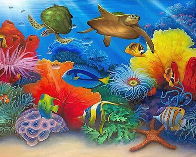 paint by numbers kit Turtles And Fishes In Sea - Custom paint by number