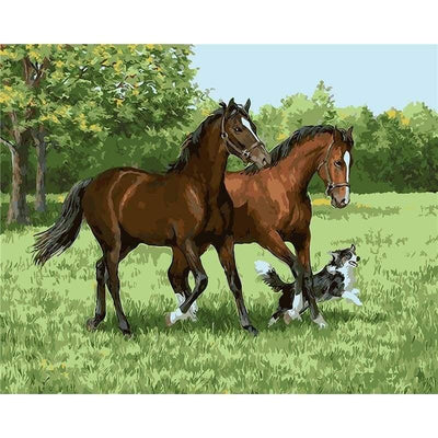 paint by numbers kit Two Horses Puppy Dog - Custom paint by number