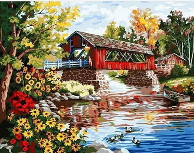 paint by numbers kit Water Surface Bridge - Custom paint by number