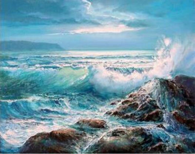 paint by numbers kit Waves Crashing on Rocks - Custom paint by number